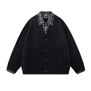 1506-1/MA2661/P77韩系假两件新款潮外套男女日系开衫针织懒惰风图片