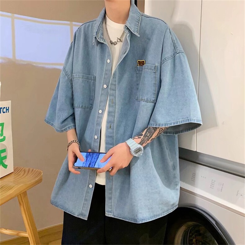 夏季新款牛仔短袖衬衫男韩版潮流ins上衣宽松衬衣帅气CS1128-p40图片