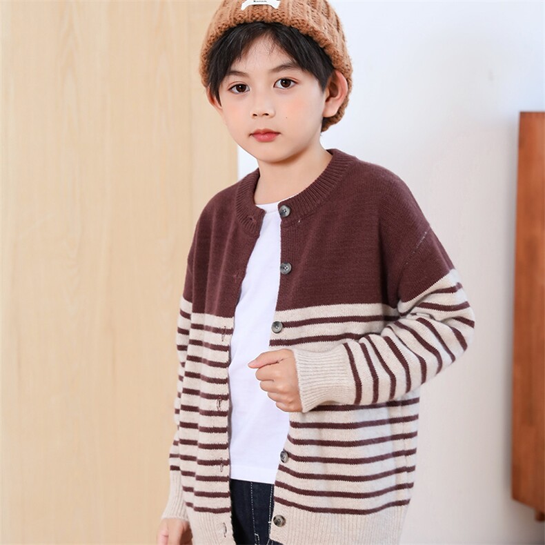 2024秋冬新款安迪绒童装七针半条纹开衫，童装卫衣/绒衫，绒颖羊绒