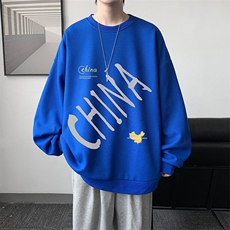 华夫格卫衣圆领卫衣男大码长袖t恤男外套HW76208-P30加绒款-P40，男装卫衣，电商A040