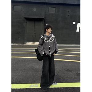 美式复古费尔岛毛衣男秋季高级感绞花针织衫圆领长袖上衣图片