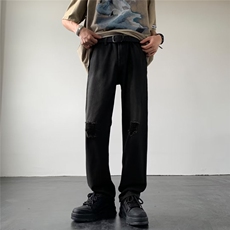 美式破洞牛仔裤男韩版潮流帅2023秋冬新款ins宽松长裤RK1115-P41，男装牛仔裤，星座412-3