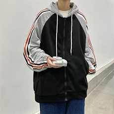 高街潮流宽松休闲连帽卫衣2024春季条纹运动开衫外套男W8081-P38，男装卫衣，星座512-4