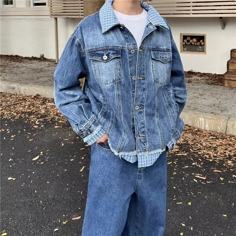 2579-P70美式重磅渐变轧染小众高级感牛仔外套男春季潮牌宽松,男装工装外套,电商B323A