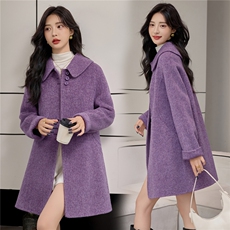 25秋季新品都市通勤双面羊驼毛混纺oversize风复古翻领大衣外套，女装双面呢大衣，小荷流