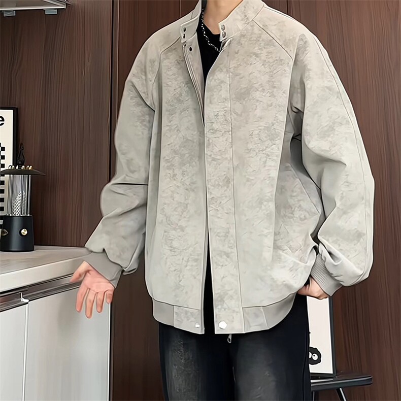 PY302/P85春装新款现货立领皮夹克男雾面潮流宽松大码皮衣外套,男装夹克,电商基地A050