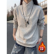 加厚加绒立领斜半拉链卫衣冬季宽松打底衫男女D54167-TP35不，男装T恤，电商A102
