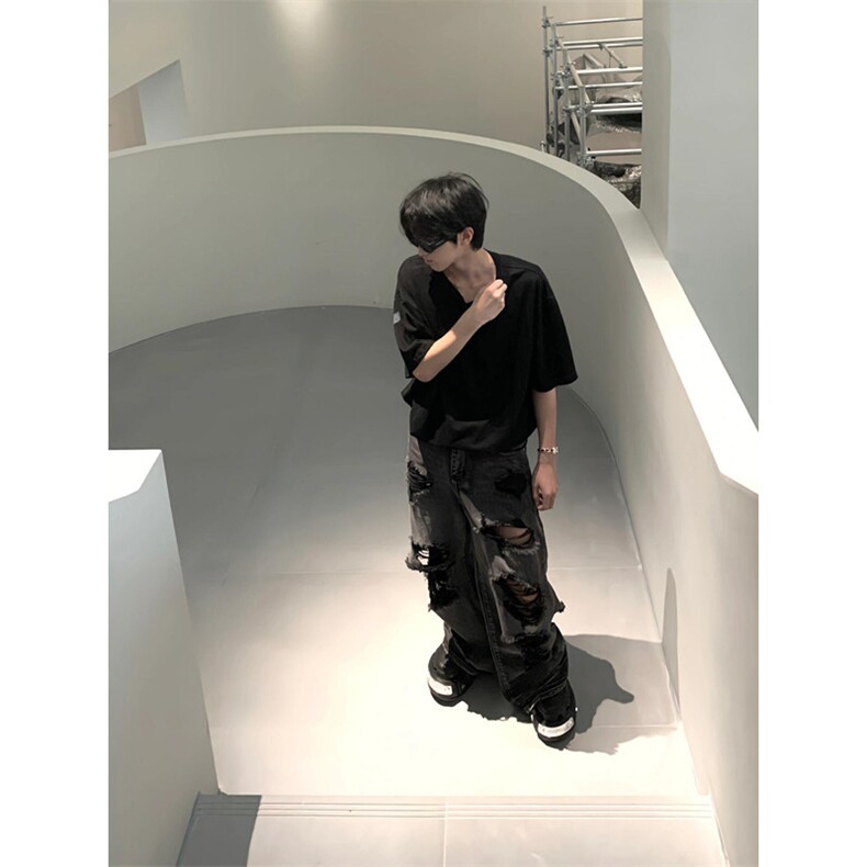 复古破洞牛仔裤酷男女孩穿搭小众设计感乞丐阔腿裤子N143,男装牛仔裤,星座1116A（原606A-3）