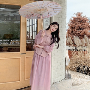 【2025春款现货】温柔粉气质复古优美套装连衣裙088-6602p145k198图片