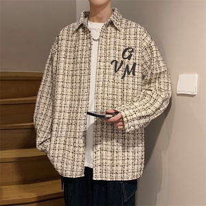 港风小香风衬衫男大码M-5XL中性情侣潮衬衫男CCS8019P45加绒P55图片