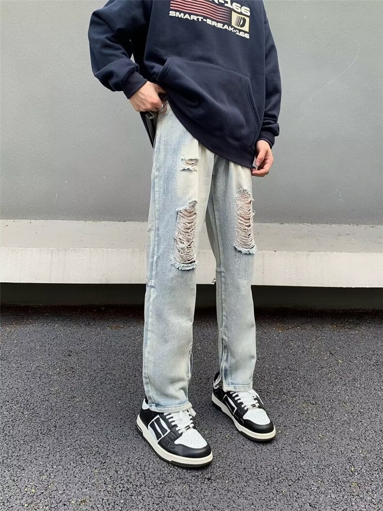 美式街头黄泥假破洞水洗牛仔裤潮NT202P42,男装牛仔裤,星座1116-2