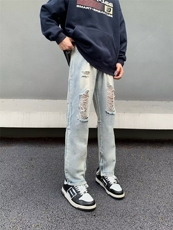 美式街头黄泥假破洞水洗牛仔裤潮NT202P42，男装牛仔裤，星座1116-2