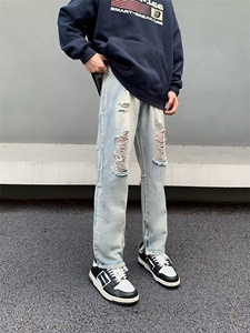 美式街头黄泥假破洞水洗牛仔裤潮NT202P42