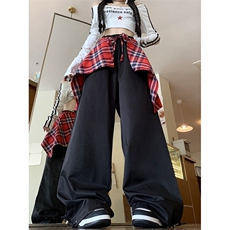 可拆卸格子围裙直筒休闲裤男女美式设计感小众阔腿裤K0638-P43，男装休闲裤，星座308B-1