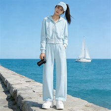 高级感穿搭一整套减龄时尚套装女春季立领开衫外套阔腿卫裤两件套图片