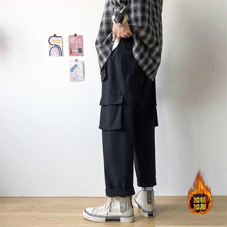 黑色工装裤男士秋冬款加厚潮牌阔腿休闲长宽松款K2021/P50,男装休闲裤,星座506