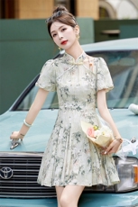 现货2025年夏季新中式花短款连衣裙，女装连衣裙，天丽
