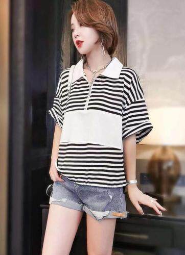 针织小领子条纹拼接，女装，欧奢曼ST