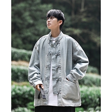 F362P75男生秋装新中式潮牛仔外套男复古宽松水洗做旧衬，男装工装外套，星座512-6