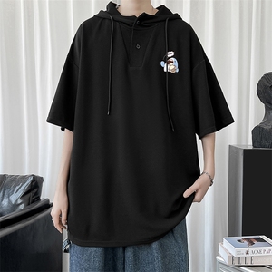 LD54239-P45 连帽短袖t恤男大码胖子带帽五分袖中袖图片