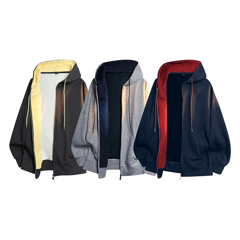 抖音得物二开美式高街重磅结构双层撞色连帽卫衣开衫外套W116，女装短外套，电商A486-1