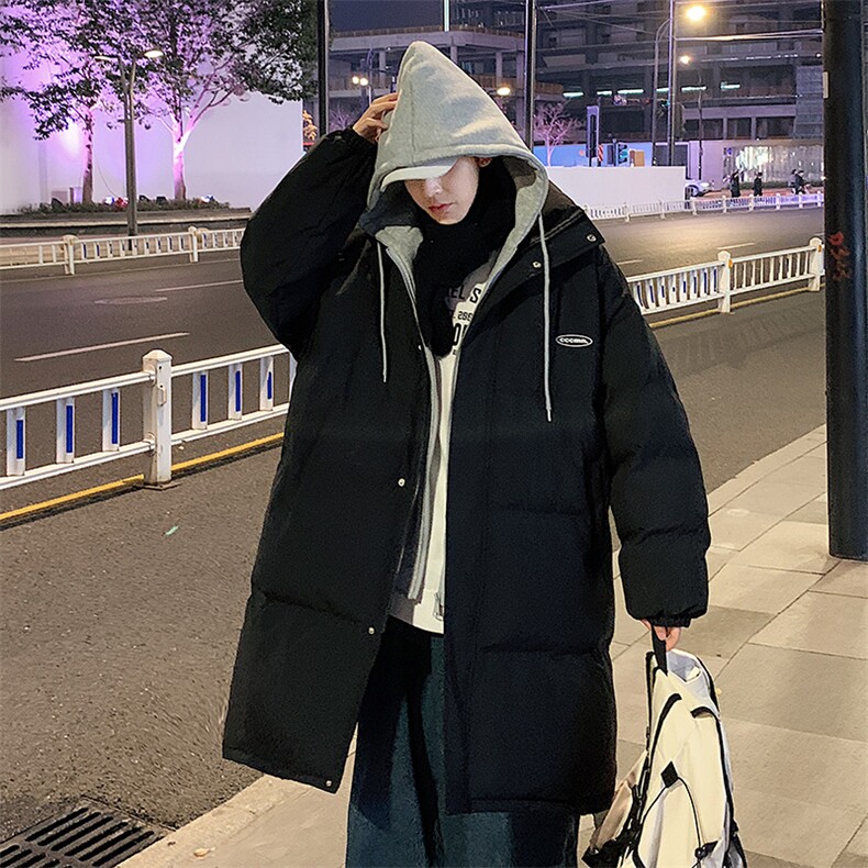 新款假两件拼接中长款情侣装棉衣加厚连帽棉服A071-Y296-P135,男装棉衣,电商A071