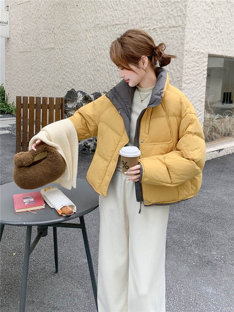都是现货！2C056-7092-P275控418（撞色拼接银杏黄90绒羽绒服）,女装羽绒服,2C056