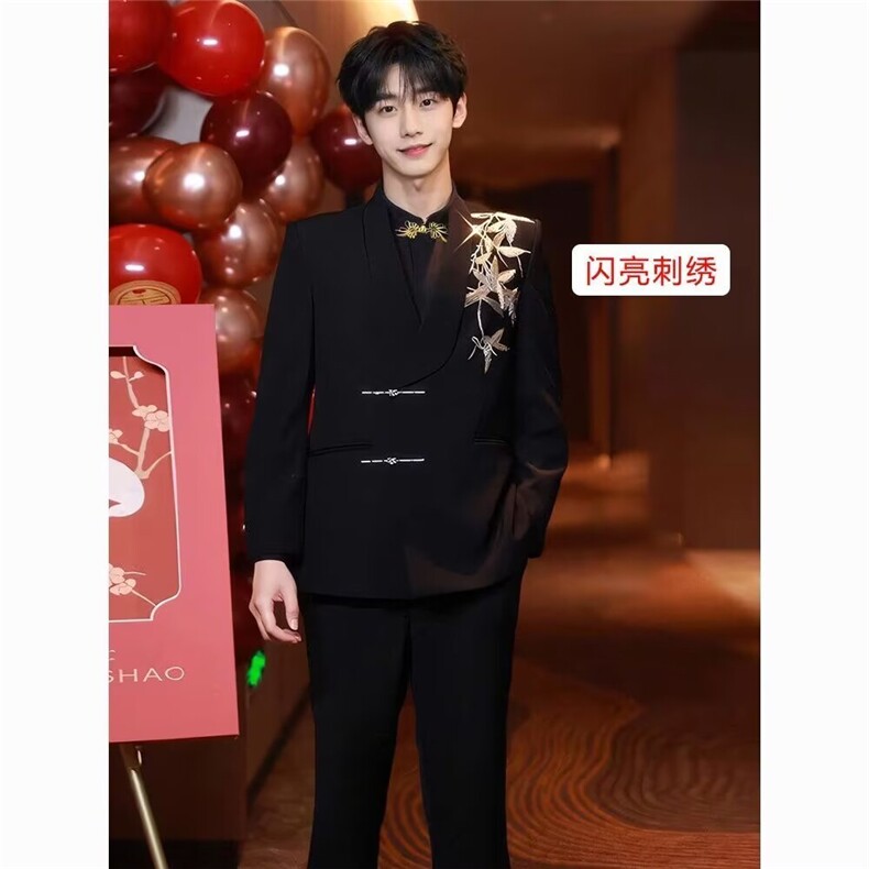 秋季高级感轻奢立体绣花重工亮片休闲西服外套男痞帅演出西装潮流,男装西服套装,四季星座505