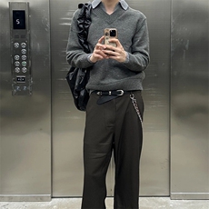 重磅北极绒假两件衬衫领毛衣美式高街复古休闲慵懒纯色翻领针织衫，男装针织衫/毛衣，电商A486