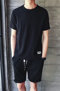 男士短袖裤休闲套装运动青年韩版潮流冰丝两件2021新款DS139TP70图片
