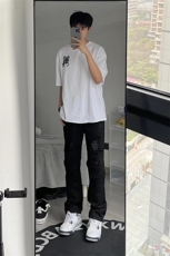 B221美式ins高街小众重工艺假破洞小脚牛仔裤LK23019-P60控78，男装牛仔裤，电商B221
