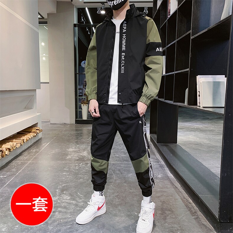 春季新款运动套装男休闲裤外套连帽夹克两件套CYTZ17，男装套装，电商A128