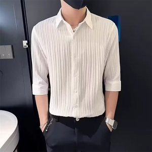 轻熟风短袖衬衫男士夏季新款凉感七分袖衬衣潮流韩版痞帅半袖寸衫图片