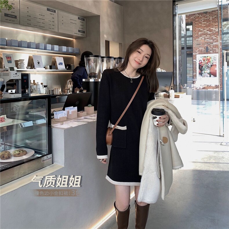 韩系针织衫女秋冬新款软糯毛衣小香风连衣裙,女装连衣裙,思途羊绒