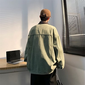美式高街牛仔外套男韩版潮流拼皮帅气2023秋冬ins外套W5025-P67图片