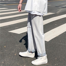 爆推！港风男女中性割破洞老爹牛仔裤-C破洞-C常规，男装牛仔裤，星座1008