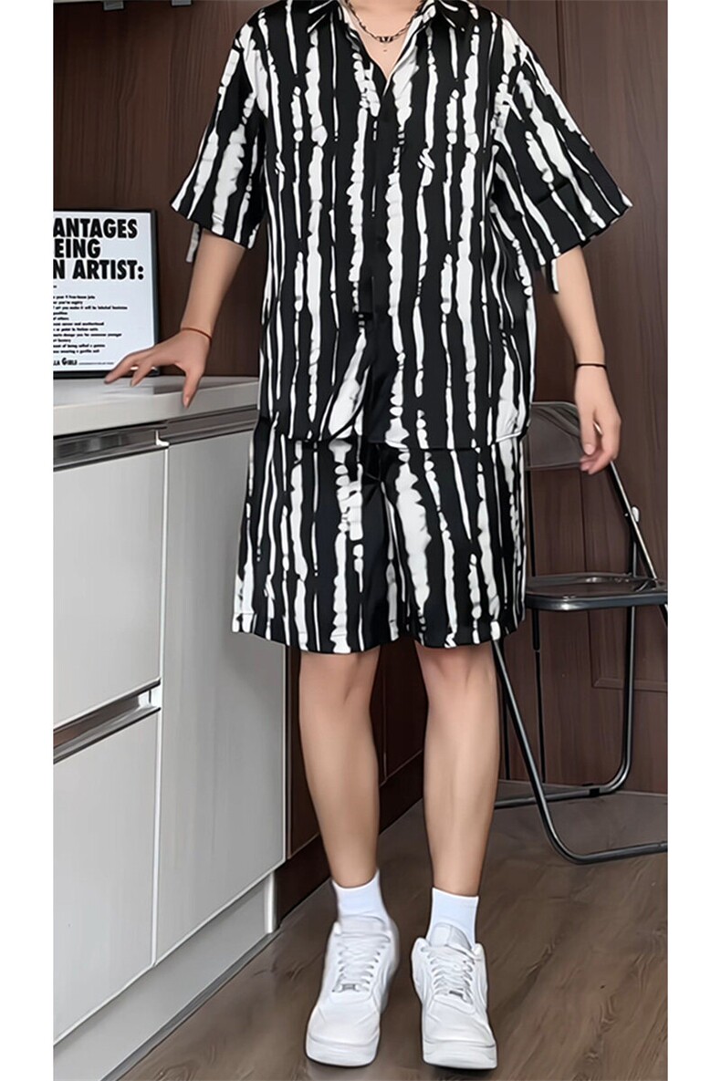 短袖衬衫男+短裤男潮流休闲套装男M-5XL大码TZ78719P50控98模特图,男装牛仔裤,星座226-1