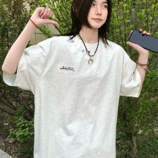 H0795-P35刺绣简约休闲宽松短袖t恤男女同款，女装T恤，星座617A-2