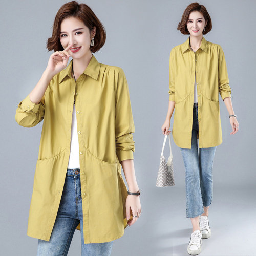 2025年秋季新款休闲大口袋中长款纯色气质淑女韩版街头百搭衬衣，女装衬衫，风姿绰