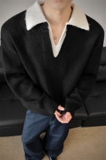 2025冬季休闲毛衣男士假两件翻领长袖宽松针织衫冬装上衣S539特58，男装针织衫/毛衣，电商A233-1