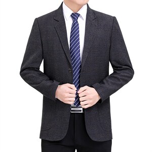 休闲西服中年男士条纹外套商务便服宽松免烫爸爸秋季小西装图片