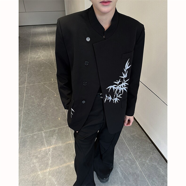 现货25新中式礼服竹叶刺绣斜襟立领西装外套XZ114-P128，男装西服，电商B288