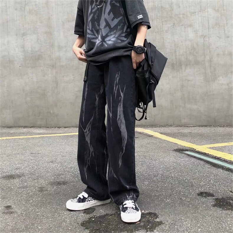 美式高街扎染复古休闲裤宽松直筒街头vibe风牛仔长裤男NK518-p40，男装牛仔裤，星座1008-1