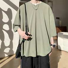 8XL-M冰丝凉感短袖T恤夏季大码V领垂感五分半袖体恤衫DX1206/P35，男装T恤，电商B238