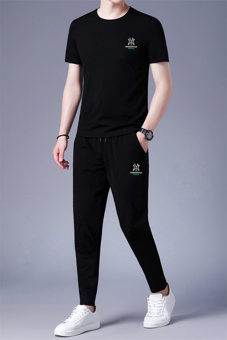 HP200夏季新款男士运动休闲套装二件套圆领刺绣男装速干百搭短袖,男装休闲套装,电商B360