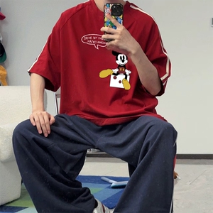 抖音得物高品质二开240克宽松纯棉美式潮牌三条杠织带短袖T恤图片