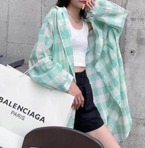 防晒格子衬衣，女装，荷琦美好