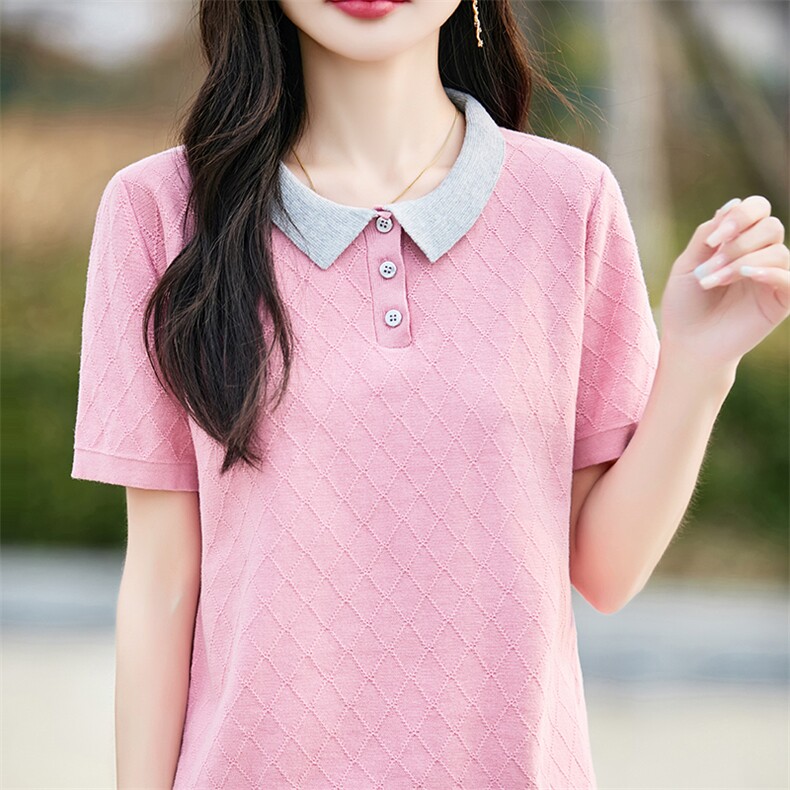 POLO领短袖t恤女夏季2025新款女装上衣宽松薄,女装T恤,斯美雅电商供货