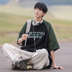 港风23夏季新款字母印花时尚潮流百搭短袖宽松T恤DT6363P35控58，男装T恤，电商A268A