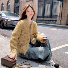 黄色小香风外套女2025秋季新款法式千金风气质显瘦小个子短款上衣，女装短外套，浙宝217